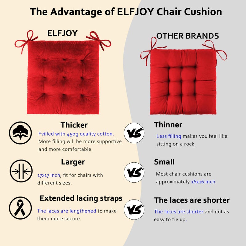 ELFJOY Rocking Chair Cushion Large Rocking Chair Pads with Ties Premium Tufted High Back and Seat Cushion 2 Piece Set Red - Image 3